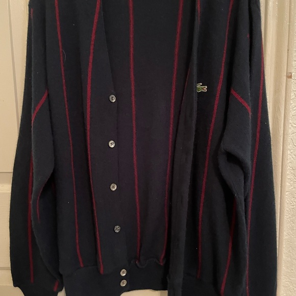 EUC Vintage IZOD Lacoste navy blue red stripe pearl  button cardigan men’s large - Picture 6 of 8